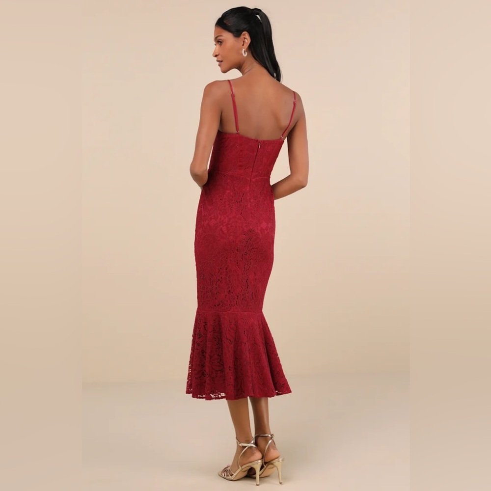 Lulu’s Found Your Love Wine Red Lace Sleeveless Trumpet Midi Dress - Picture 3 of 10
